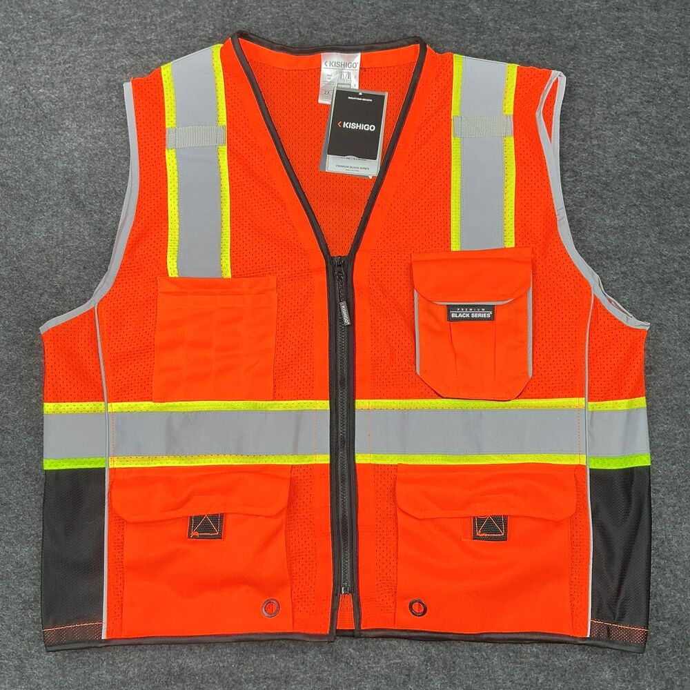 Kishigo 1514 Black Series Heavy Duty Safety Vest Unisex 2X Orange Reflective NWT